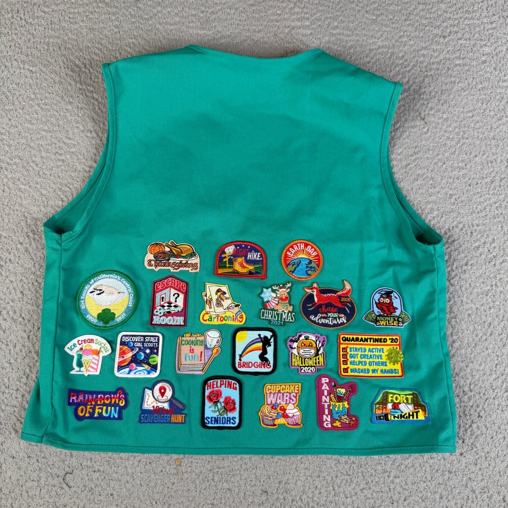 Girl Scouts Vest Girls OS Green Junior Uniform Open Woven Badge Patches